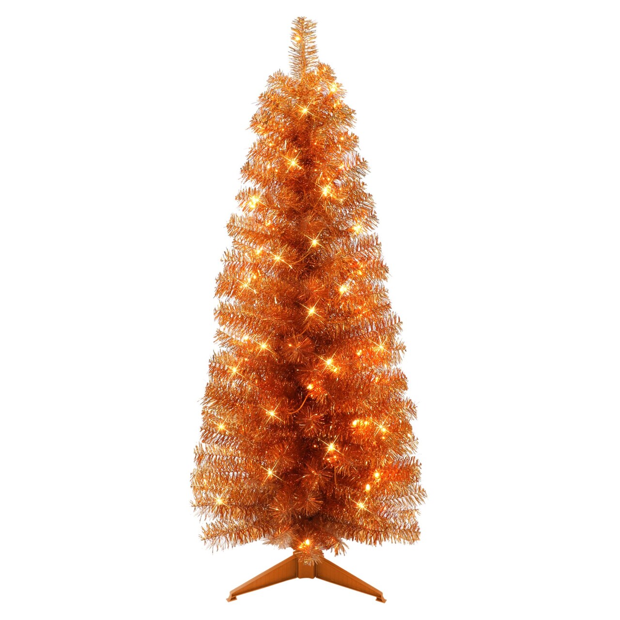 CC Christmas Decor 4.5' Pre-lit Orange Tinsel Slim Artificial Christmas Tree, Clear Lights